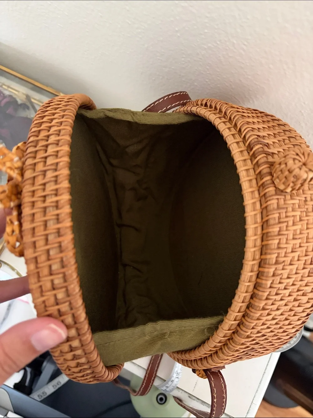 Woven Round Crossbody Bag in Brown